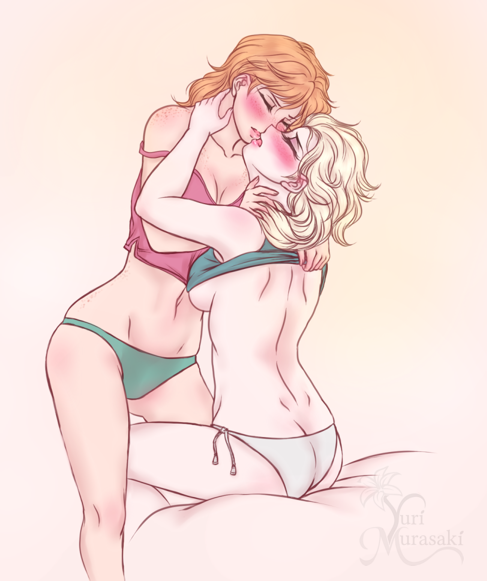 2girls anna_(frozen) ass_cleavage blonde_hair blush butt_crack camisole disney elsa_(frozen) female female_only frozen_(film) human incest kissing multiple_females murasaki-yuri panties red_hair shirt_lift side-tie_panties sideboob sisters strap_slip tank_top underboob underwear yuri yuri-murasaki