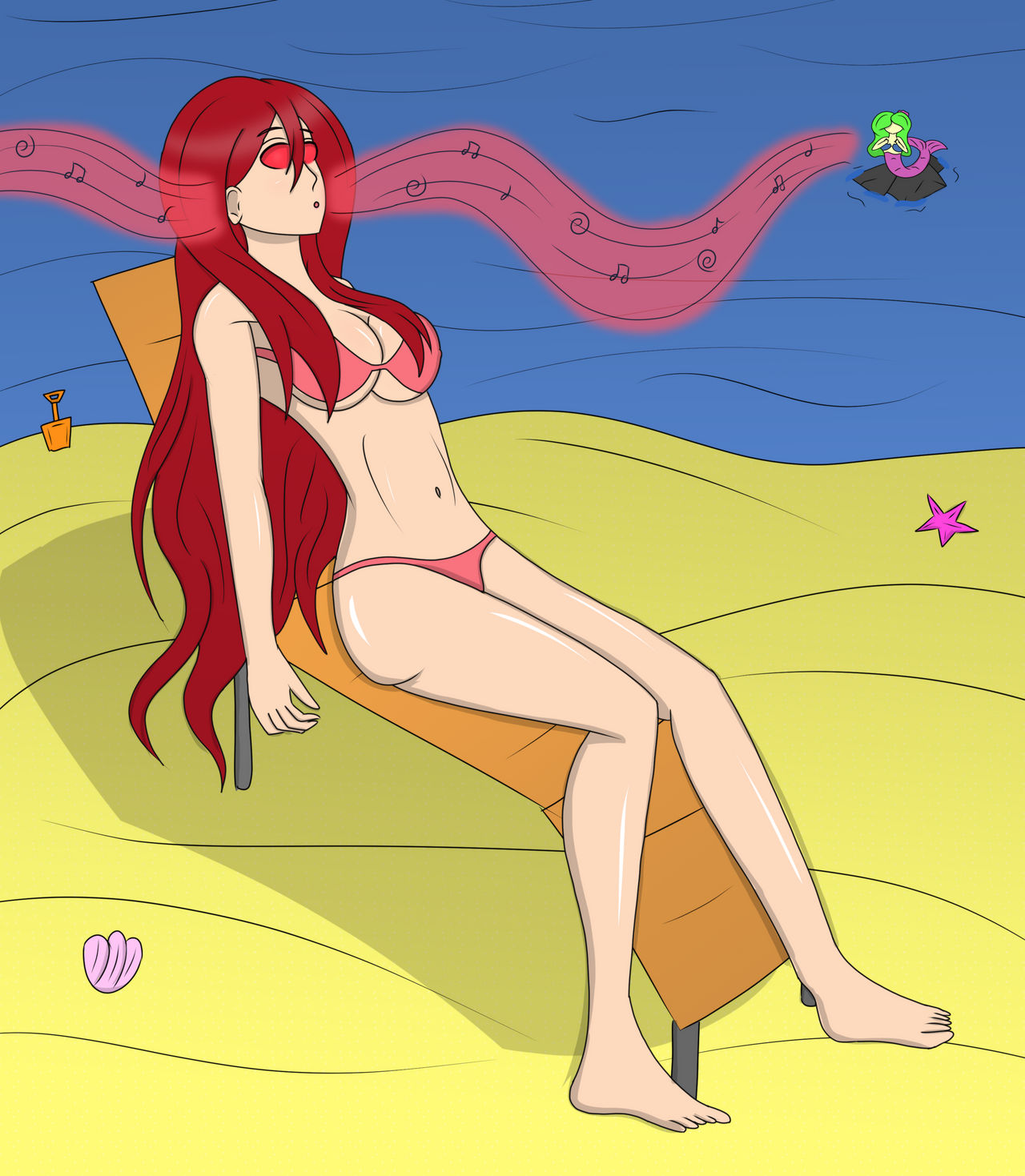 breasts erza_scarlet fairy_tail female femsub hy2300 hypnosis hypnotic_music large_breasts long_hair mermaid mind_control red_eyes swimsuit