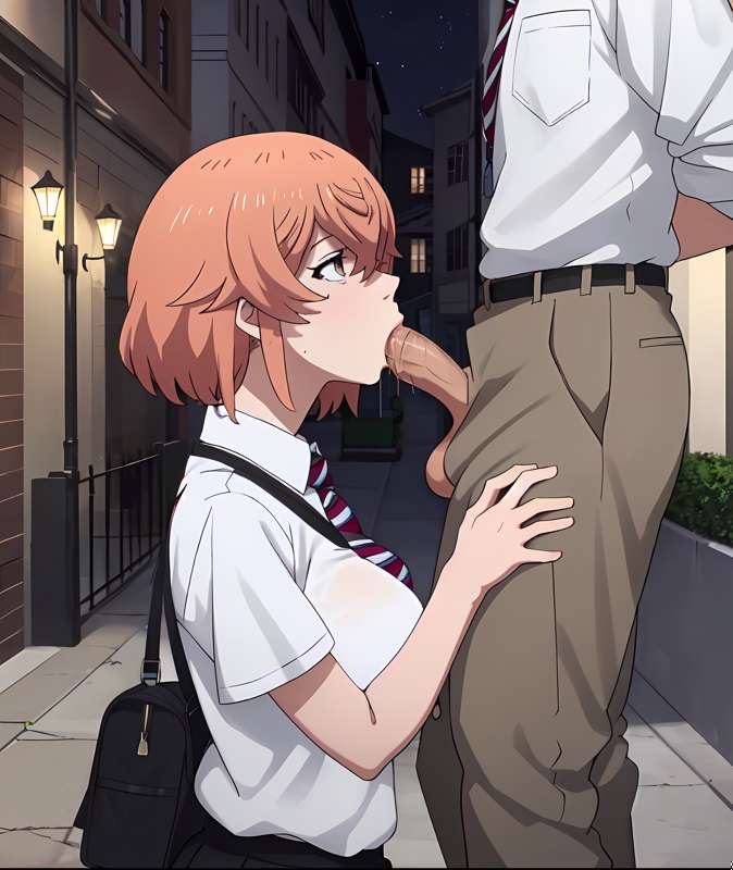 1boy 1boy1girl 1girls 2d ai_generated blowjob brown_hair couple exposed eye_contact female female_focus fringe ginger hinata_tachibana kneeling male male/female medium_hair night oral oral_sex patreon penis_in_mouth petite pink_hair public public_blowjob public_oral public_sex ranway_(artist) school_uniform schoolgirl sex street submissive_female sucking_penis tachibana_hinata takehina takemichi_hanagaki teenager tokyo_revengers uncensored