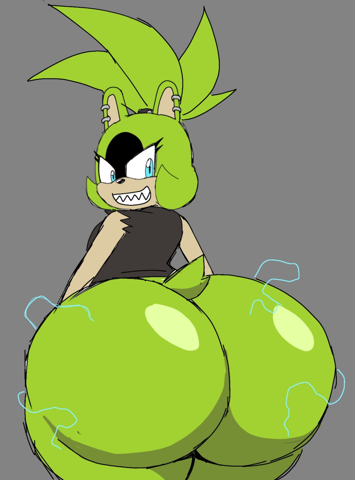 1girls, alternate ass size, ass, ass bigger than head, ass focus, backboob, big ass, bottomless, breastless, breasts, casual, casual nudity, electricity, electricity manipulation, female, female only, huge ass, large ass, momiji (artist), sega, solo, sonic (series), sonic the hedgehog (comics), sonic the hedgehog (idw), sonic the hedgehog (series), surge the tenrec, teasing, topwear