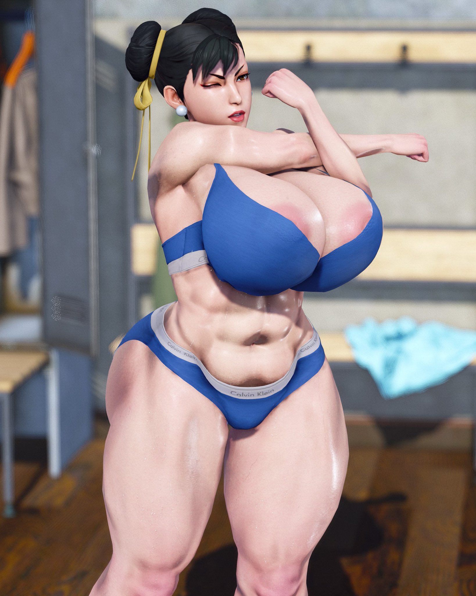 1girls, 3d, abs, asian, asian bimbo, asian female, big breasts, black hair, breasts, capcom, chun-li, curvaceous, curvy, curvy body, curvy female, curvy figure, earrings, exercise, female, female focus, hair buns, hex3d, huge breasts, large breasts, nipples, paag, plump, street fighter, street fighter v, thick thighs, thighs, venus body, voluptuous