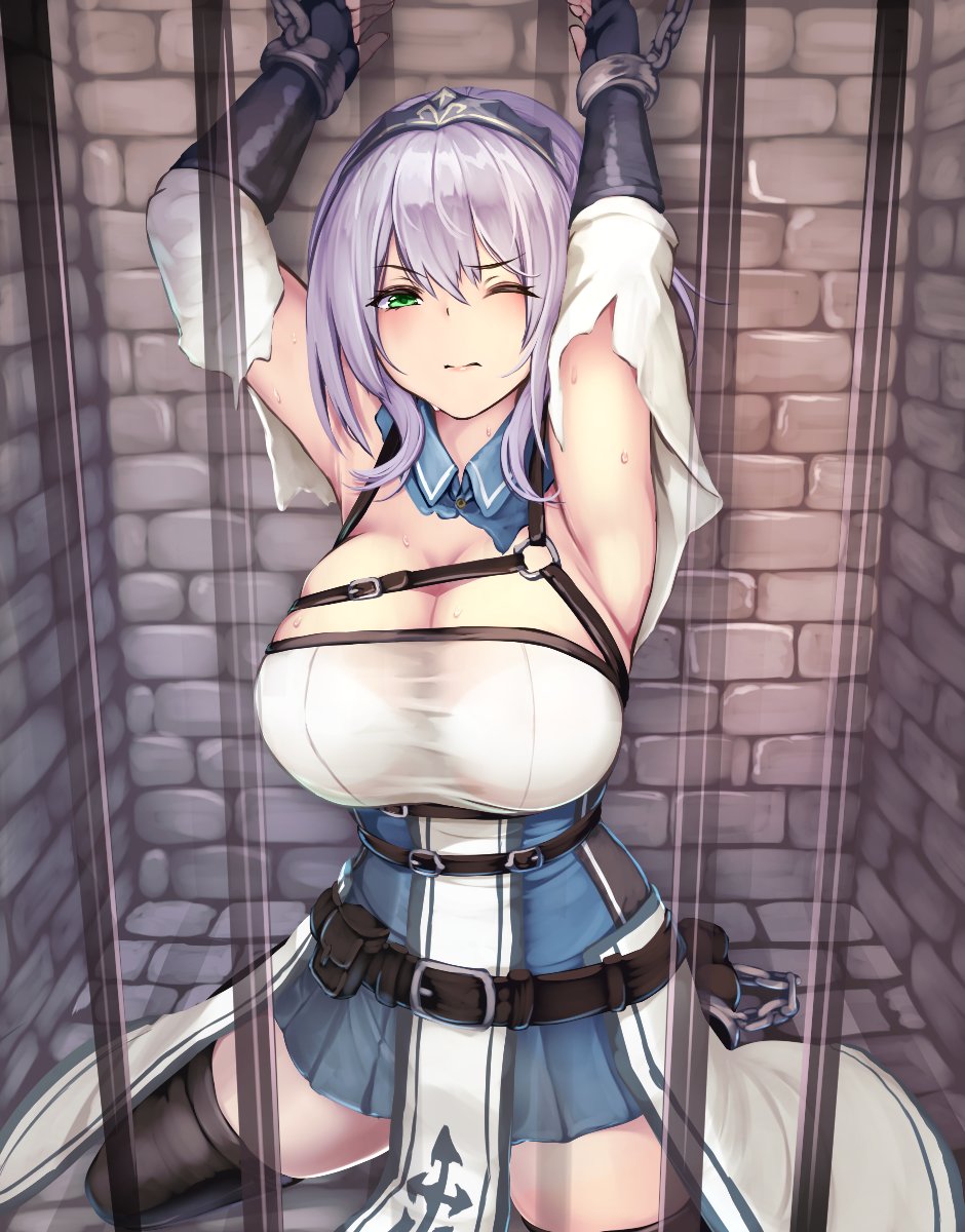 1girls big_breasts bondage bound captive captured female female_only hololive hololive_fantasy hololive_japan imminent_rape knight monikano shirogane_noel virtual_youtuber