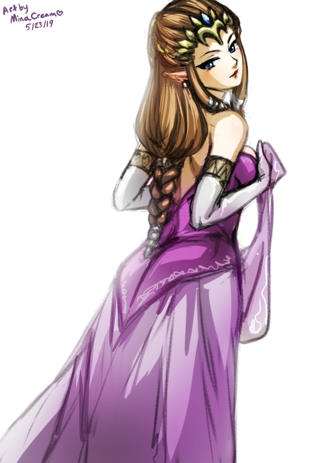 1girls blue_eyes brown_hair dress female female_only fully_clothed long_gloves looking_back minacream princess_dress princess_zelda solo the_legend_of_zelda twilight_princess zelda_(twilight_princess)