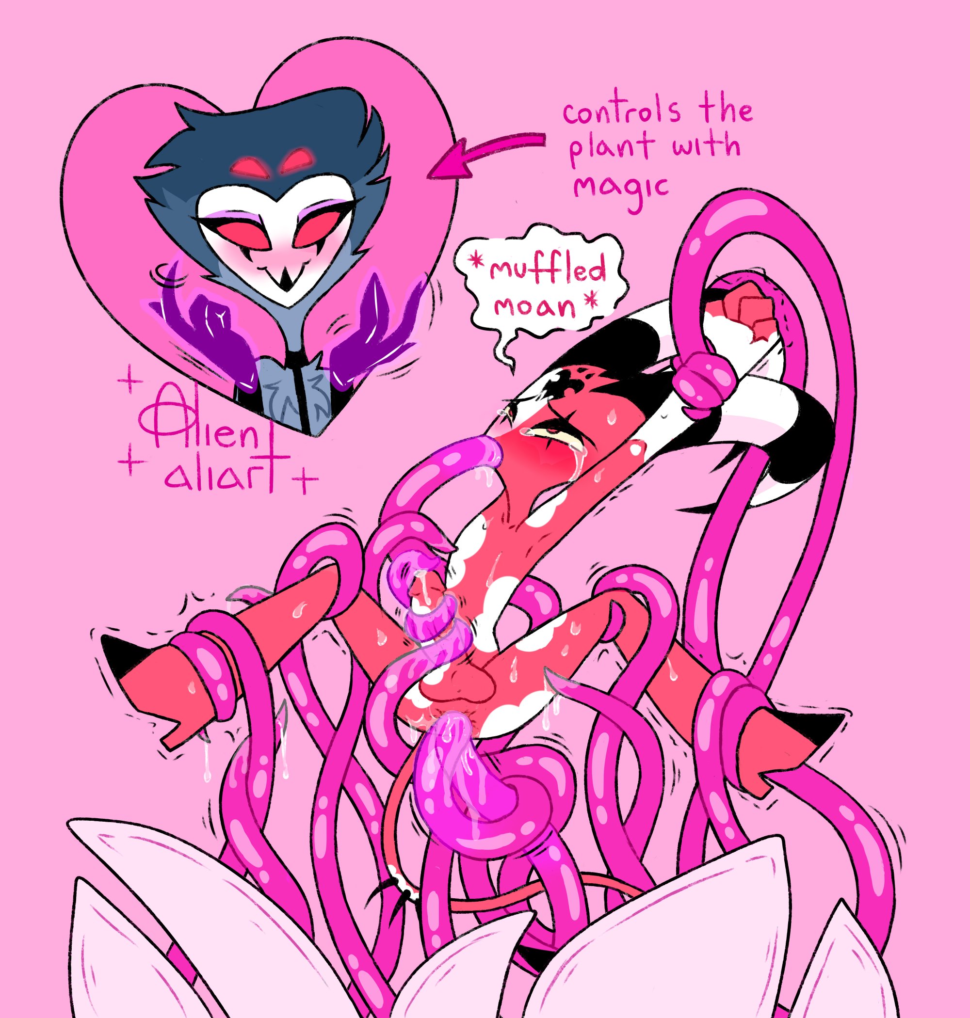 alienaliart, anal, blitzo (helluva boss), demon, femboy, femboy dilf, gay, helluva boss, imp, male, male only, naked, nude, red skin, stolas (helluva boss), tagme, tentacle, thighs, yaoi