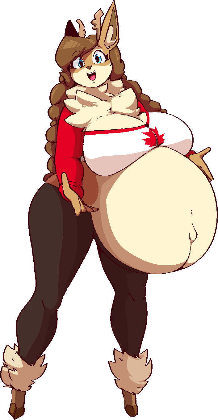 1girls 2022 ankle_tuft antlers big_belly big_breasts blue_eyes breasts brown_hair chest_tuft deer ear_tuft female furry looking_at_viewer olive_(rawk_manx) pregnant transparent_background