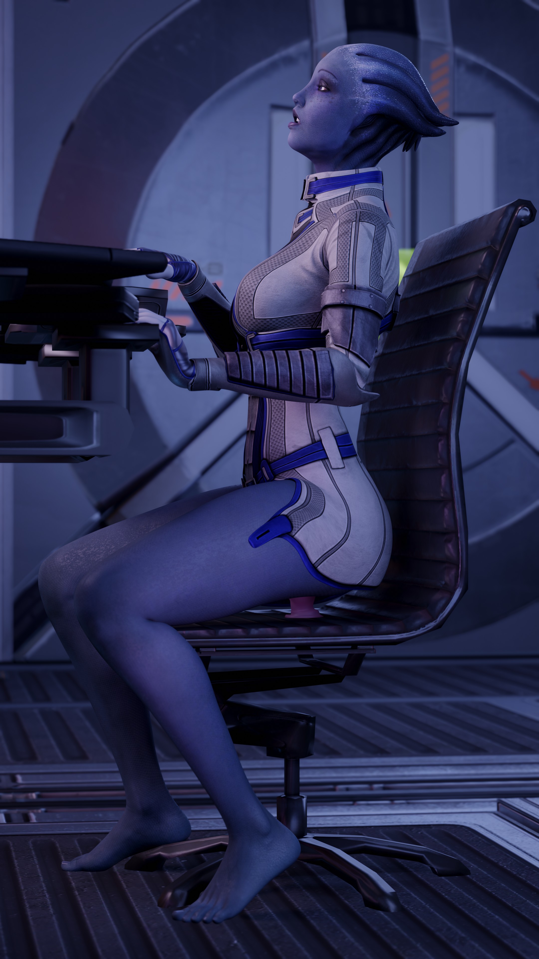 1girls, 3d, barefoot, bioware, dildo, dildo sitting, feet, female, female only, liara t'soni, mass effect, penetration, potatofire777, sex toy, solo, tagme, toes