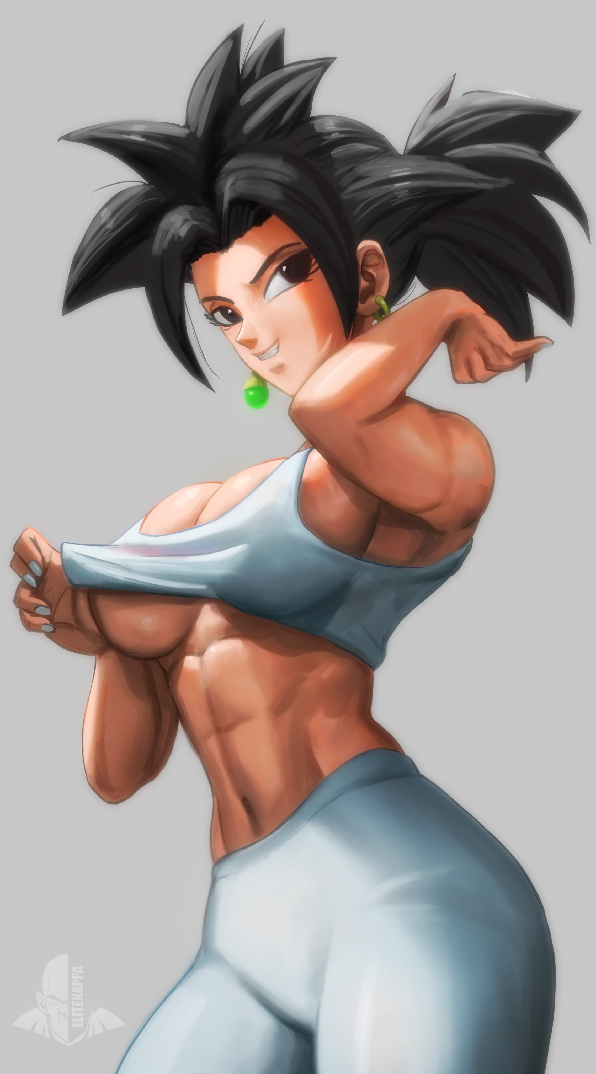ass, big ass, big breasts, breasts, cleavage, dragon ball, dragon ball super, elitenappa, female, female only, female saiyan, fusion, kefla, looking at viewer, saiyan, solo, tight clothing, tongue, tongue out, underboob
