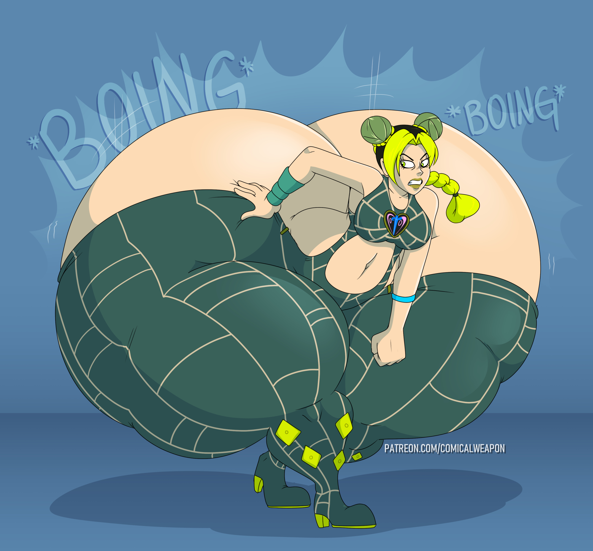 1girls, ass, ass bigger than body, ass bigger than head, ass bigger than torso, ass cleavage, ass crack, ass expansion, bent over, big ass, bouncing ass, butt crack, colossal ass, comical weapon, expansion, female, female focus, female only, gigantic ass, huge ass, hyper, hyper ass, hyper thighs, inflation, jojo's bizarre adventure, jolyne kujo, massive thighs, meat wall (body type), solo, solo female, stone ocean, thick thighs, thunder thighs