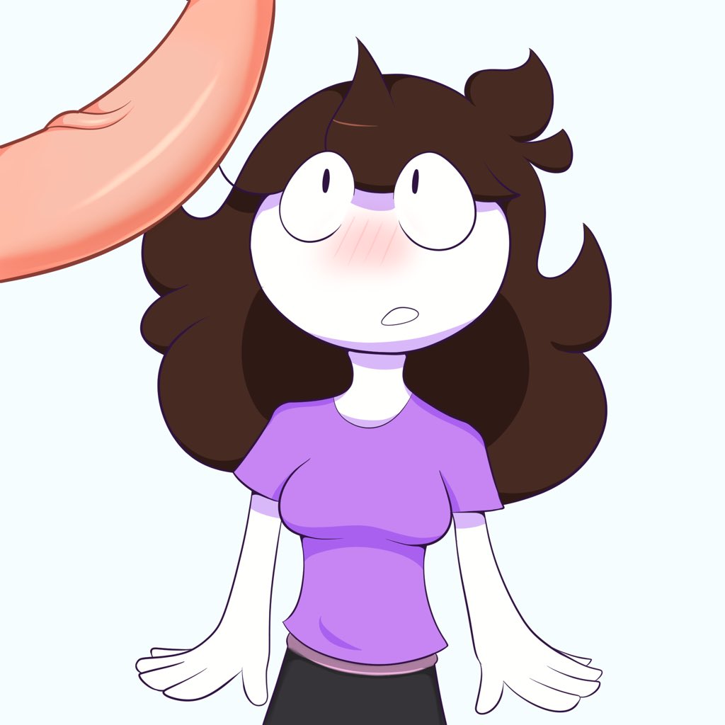 1girls anon blush bubjones eyebrows_visible_through_hair fully_clothed imminent_sex jaiden jaiden_animations jaidenanimations long_hair long_penis looking_at_penis mob_face penis tagme veiny_penis white_background youtube youtuber