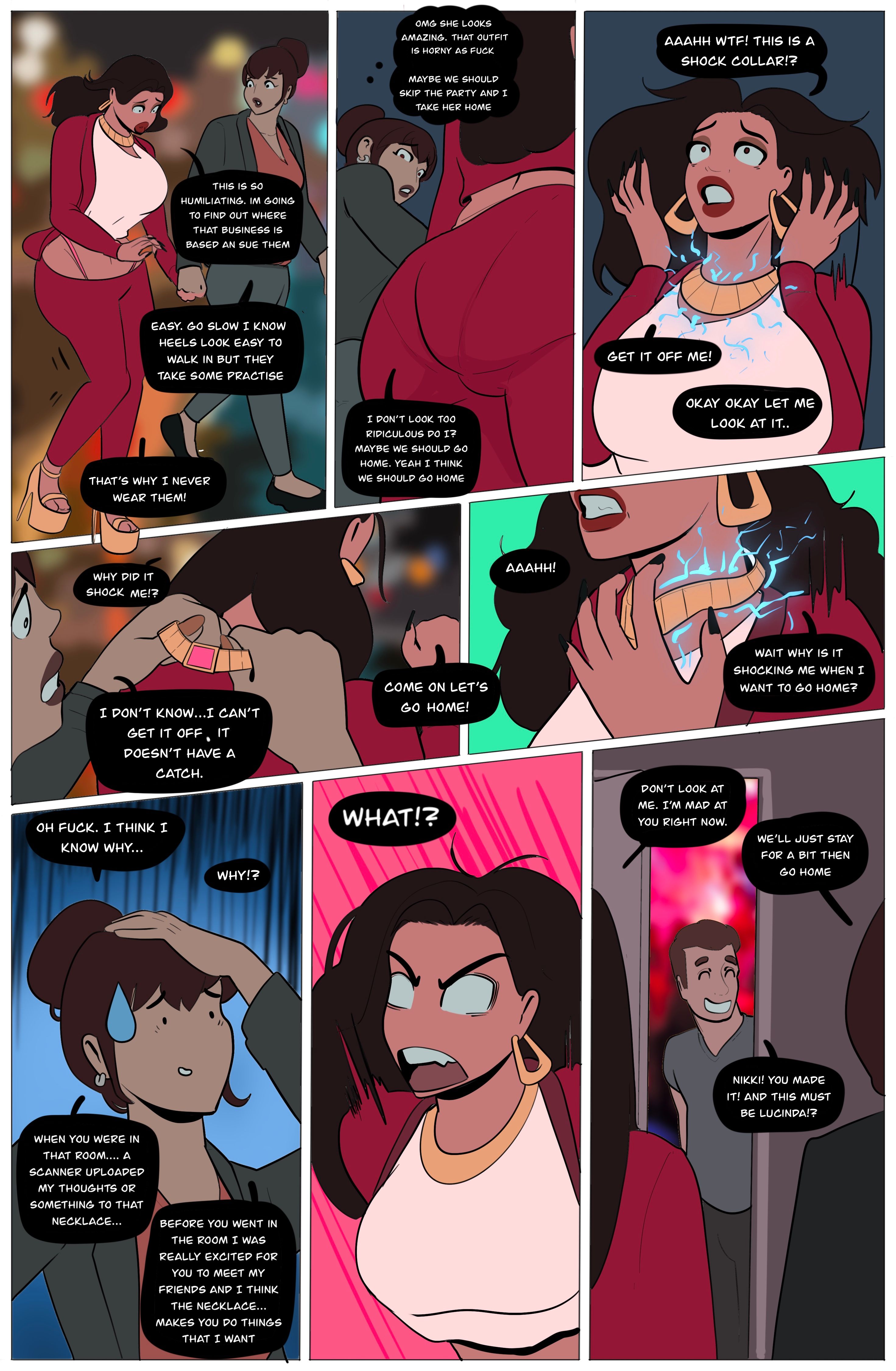 ass, big ass, big breasts, bimbo, bimbofication, breasts, comic, female, fingernails, high heels, lipstick, manaomega, mascara, nail polish, platform heels, submissive female, yuri