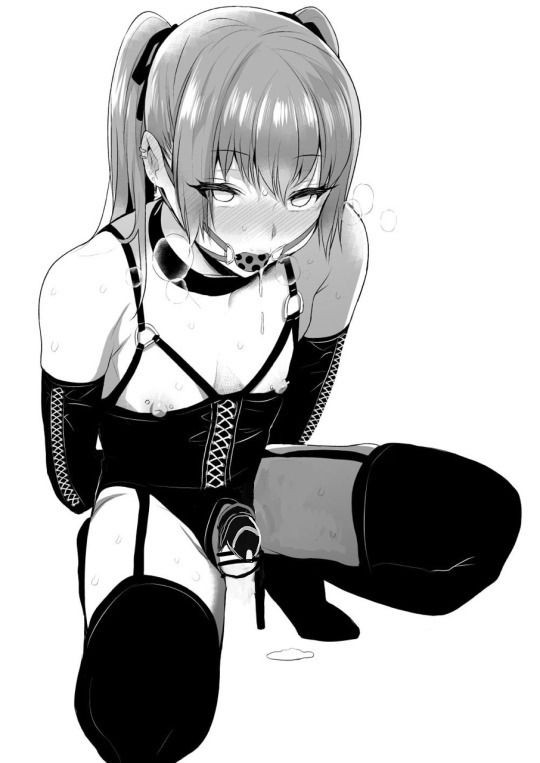 1boy, ball gag, bondage, censor bar, censored, chastity, chastity cage, chastity device, cock cage, collar, femboy, gag, inari (kimitama0902yahoocojp), male, male only, monochrome, nipple piercing, nipples, penis, piercing, sissy, solo, solo focus, solo male, tagme, trap