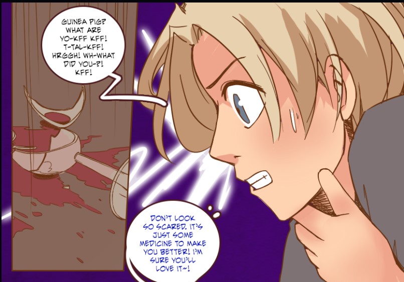 1boy, ass expansion, bimbo, bimbofication, blonde hair, blue eyes, breast expansion, breast growth, breast growth (enlargement), breasts, comic, drinking, drugs, female, gender transformation, hair growth, male, male to female, meowwithme (artist), mtf transformation, rule 63, scared, text, transformation