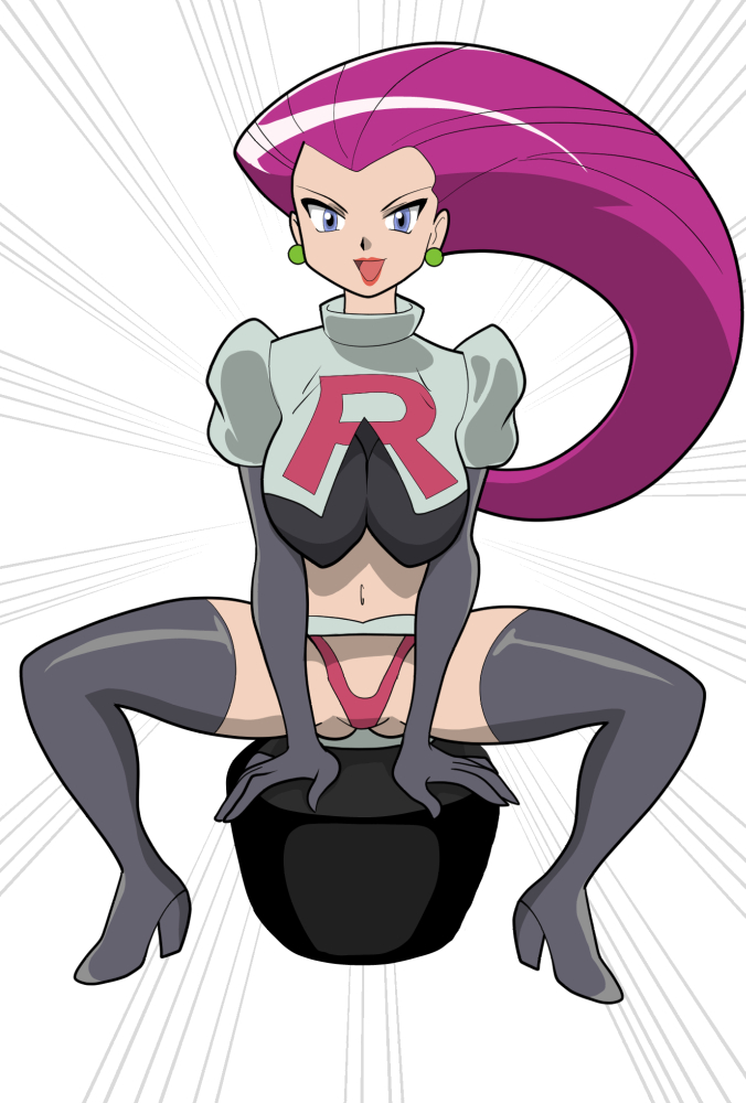 1girls atomictiki bare_midriff female female_only jessie_(pokemon) nintendo panties pink_panties pokemon sitting skirt_lift solo team_rocket