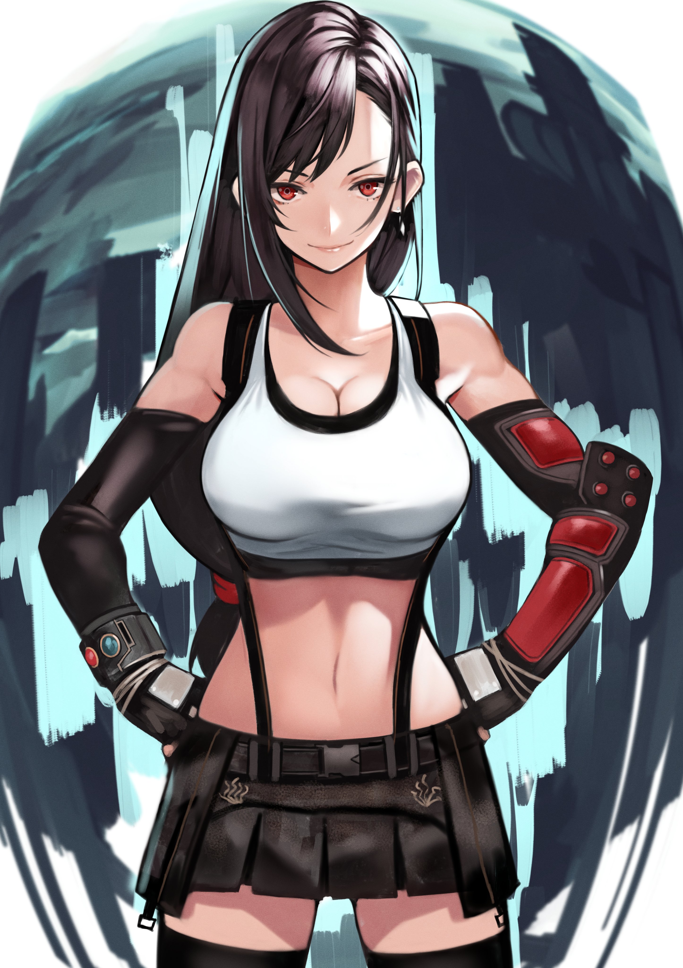 big breasts, breasts, cleavage, female, final fantasy, final fantasy vii, red eyes, skirt, tifa lockhart, yoshi55level