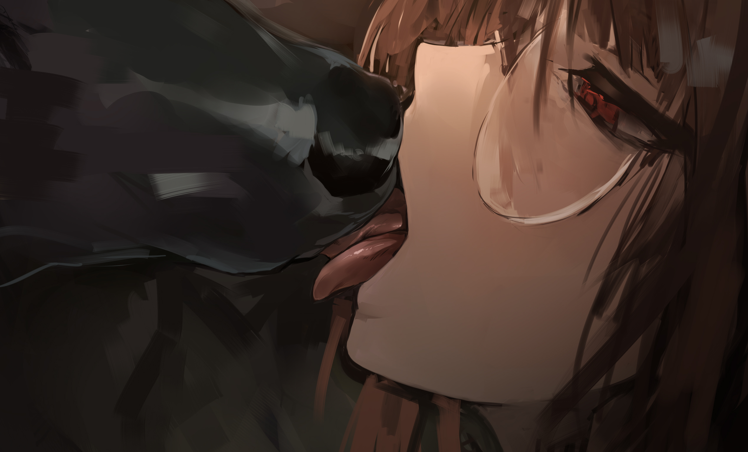 1animal, 1boy, 1dog, 1girls, aroused, ass, bangs, bestiality, bestiality kiss, blush, blushing, braid, braided hair, brown hair, canid, canid on humanoid, canine, canine on human, canis, choker, collar, consensual, deep kissing, dog, domestic dog, dominant male, duo, enthusiastic, enthusiastic consent, extreme french kiss, female, female human, female human/male feral, female kissing feral, female on feral, femsub, feral, feral on female, feral on human, french kiss, french kissing, fur, glasses, hair, hi res, highres, huge ass, human, human female, human on feral, interspecies, intimate, kissing, leash, licking, long hair, love, lovers, loving couple, making out, male, male canine, male/female, mammal, naked, naked female, original, passionate, pleasure face, polki, red eyes, romantic, romantic couple, saliva, straight, submissive, submissive female, submissive human, tongue, tongue kiss, tongue out, twin braids, zoophilia