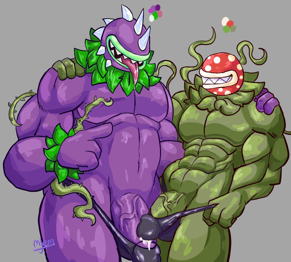 2boys, abs, anthro, anthrofied, bara, chomper (pvz), crossover, electronic arts, gay, lustfoolnoodle, male, male only, male/male, mario (series), muscular, muscular anthro, muscular male, nintendo, nude, penis, piranha plant, plant, plant boy, plantie, plants vs zombies, speedo, underwear, underwear only, veiny penis, video games, yaoi