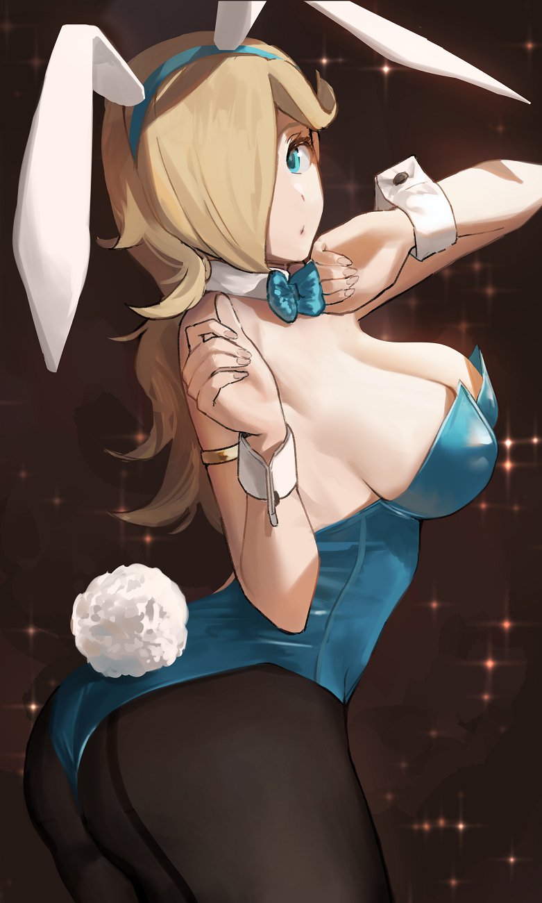 1girls, ass, ass focus, big breasts, blonde hair, breasts, bunny ears, bunnysuit, cleavage, clothing, cuffs (clothing), female, j@ck, mario (series), nintendo, princess rosalina, solo, super mario galaxy, tagme