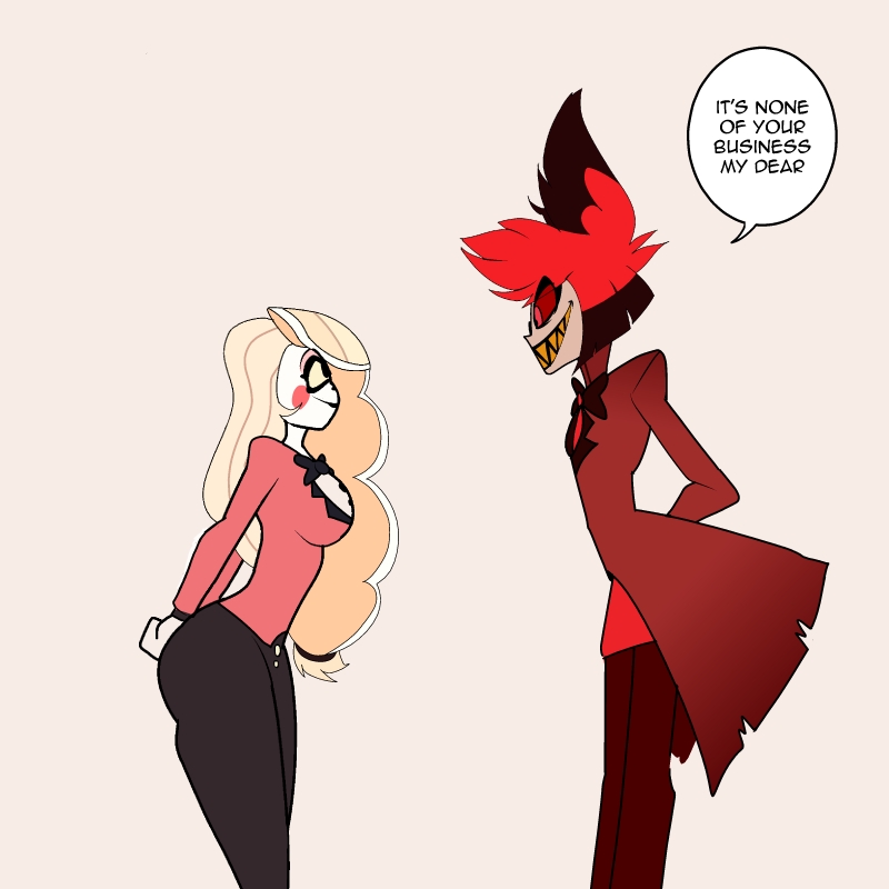 1boy 1girls alastor_(hazbin_hotel) blonde_hair carliabot charlastor charlie_morningstar_(hazbin_hotel) clothing demon female hazbin_hotel male outerwear straight_hair tuxedo white_skin