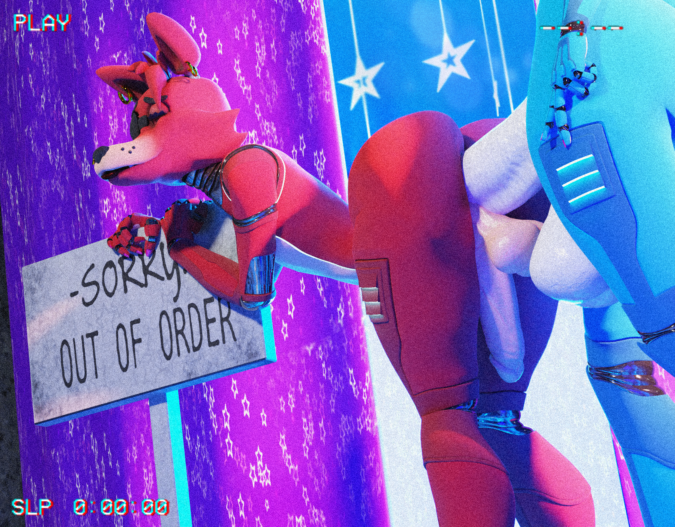 3d, anal, anthro, big penis, blender, duo, femboy, five nights at freddy's, fox, foxy (fnaf), foxyxbonnie, furry, gay, girly, male, male only, male/male, penis, pleasure face, robot, toy bonnie (fnaf), tuxen