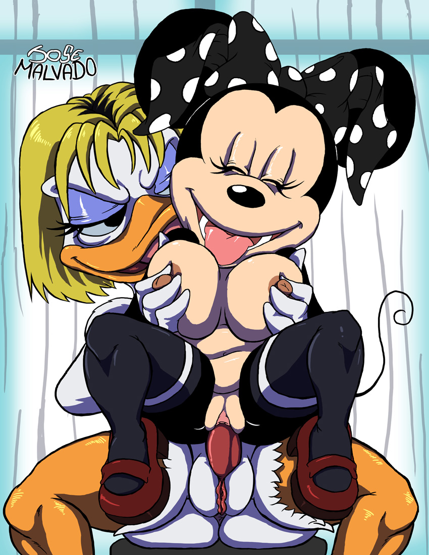 1futa, 1girls, ahe gao, animal ears, anthro, beak, beige skin, big breasts, big penis, black fur, blonde hair, bow, breast grab, breast squeeze, breasts, bunny ears, chair, closed eyes, cosplay, daisy duck, disney, duck, erect nipples, erection, female, female on top, female penetrated, femsub, footwear, front view, furry, furry ears, futa on female, futa penetrating, futa sans balls, futadom, futanari, groping, indoors, intersex, intersex on female, interspecies, josemalvado, large breasts, light skin, long penis, looking at another, mammal, minnie mouse, mouse, mouse ears, naked stockings, nipples, nude, open mouth, orange skin, parody, penis, pleasure face, pussy, reverse cowgirl position, riding, rodent, round ears, sex, shoes, sitting, smile, spread legs, stockings, tail, tights, tongue, tongue out, vaginal insertion, vaginal penetration, white skin