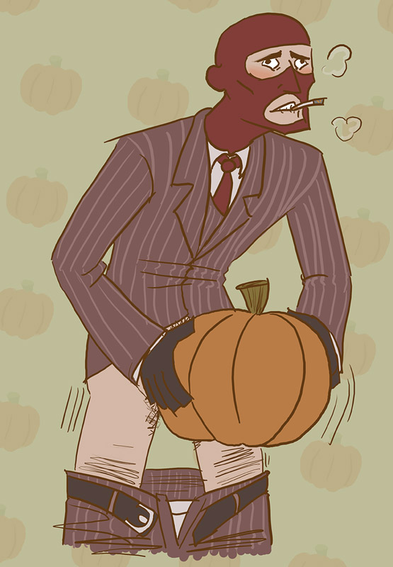 1boy fucking_pumpkin inanimate male male_only pumpkin rebbacus solo spy team_fortress_2