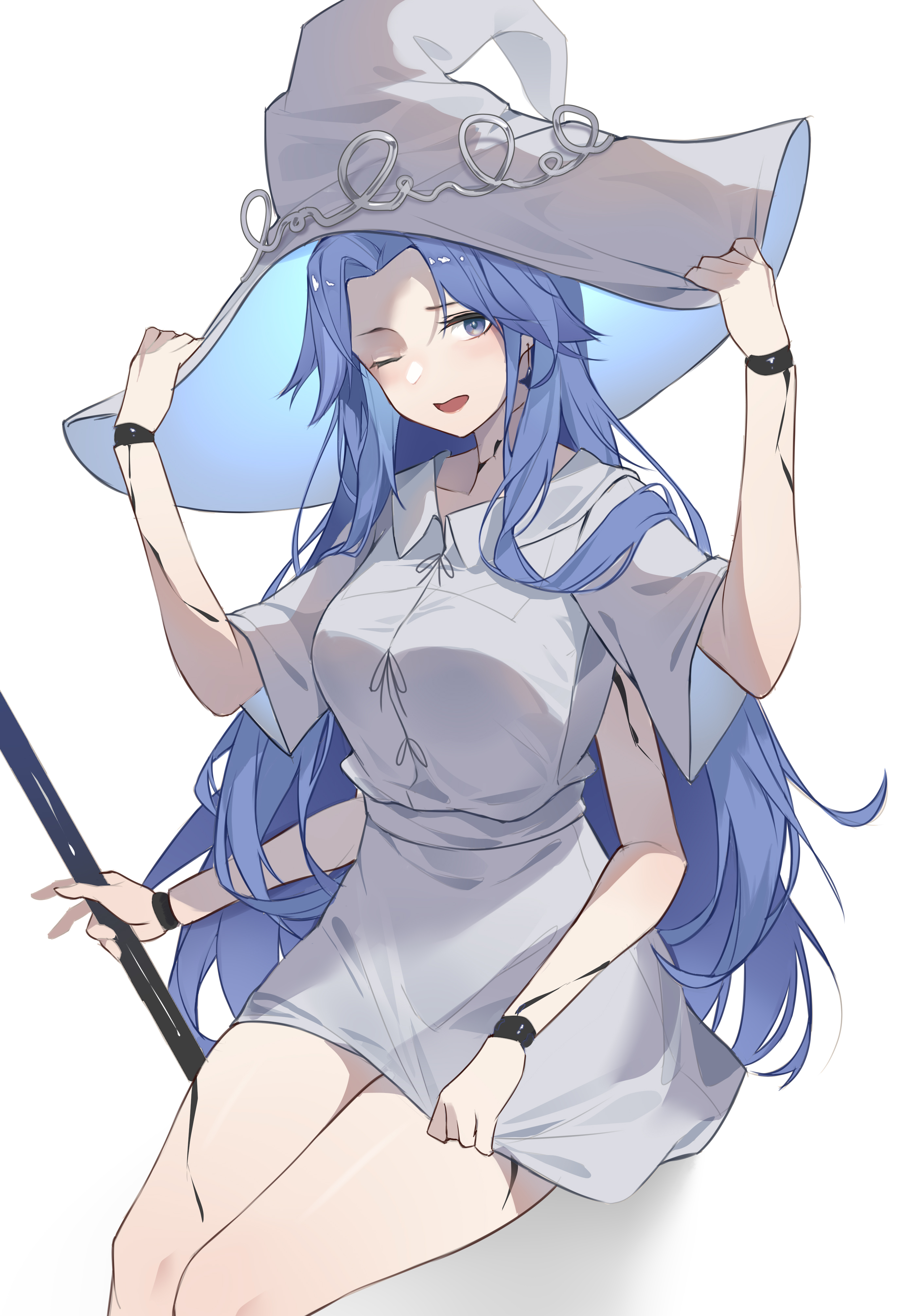 1girls, 2022, 2d, breasts, clothing, elden ring, female, female only, fromsoftware, light skin, light-skinned female, ranni the witch, short dress, silver origami, solo, tight clothing, witch hat