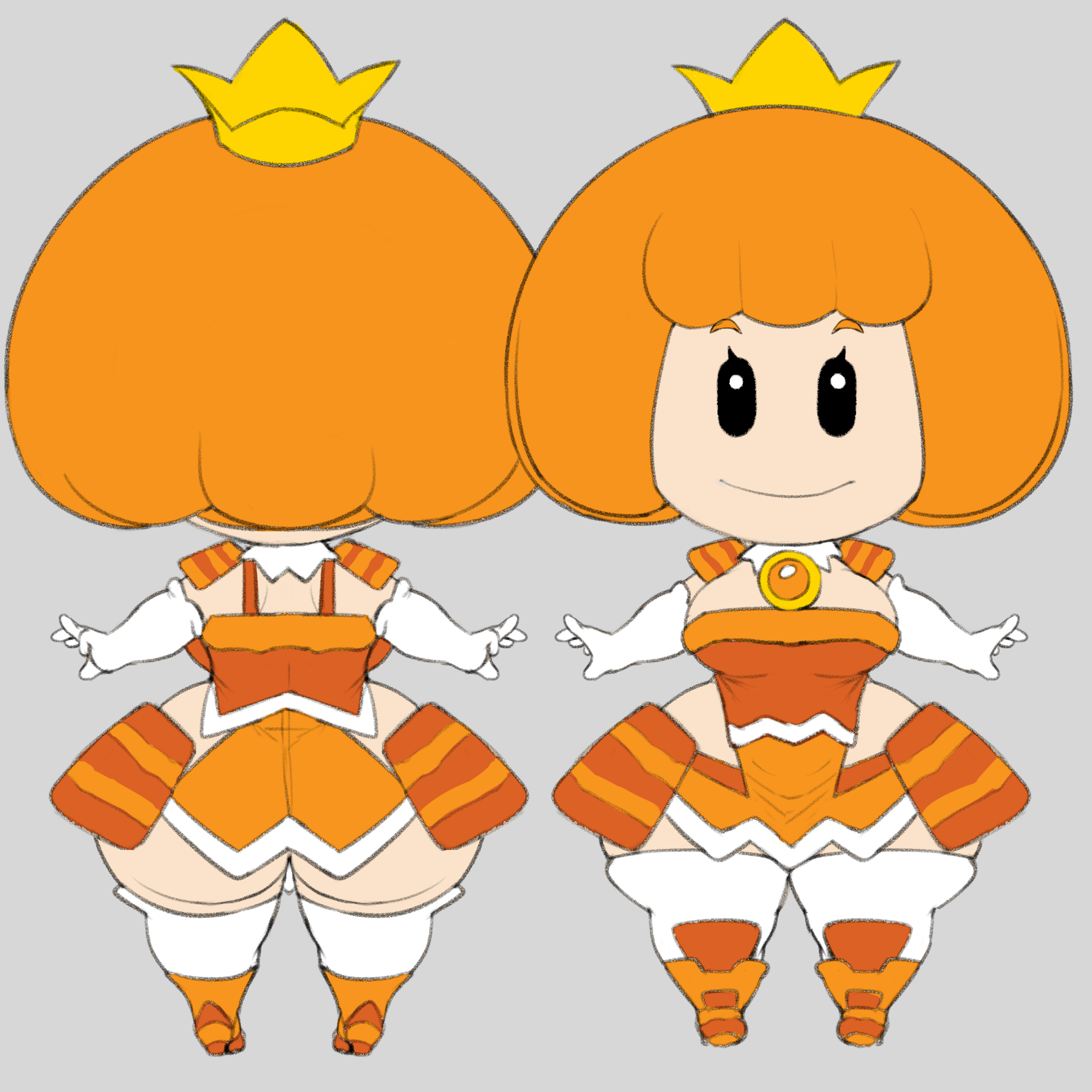 1girls, ass, back view, backboob, big ass, big breasts, boob window, breasts, character sheet, dress, female, female only, front view, grey impact, huge ass, huge breasts, mario (series), nintendo, no bra, no underwear, orange sprixie princess, princess, shortstack, sideboob, sprixie princess, super mario 3d world, underass