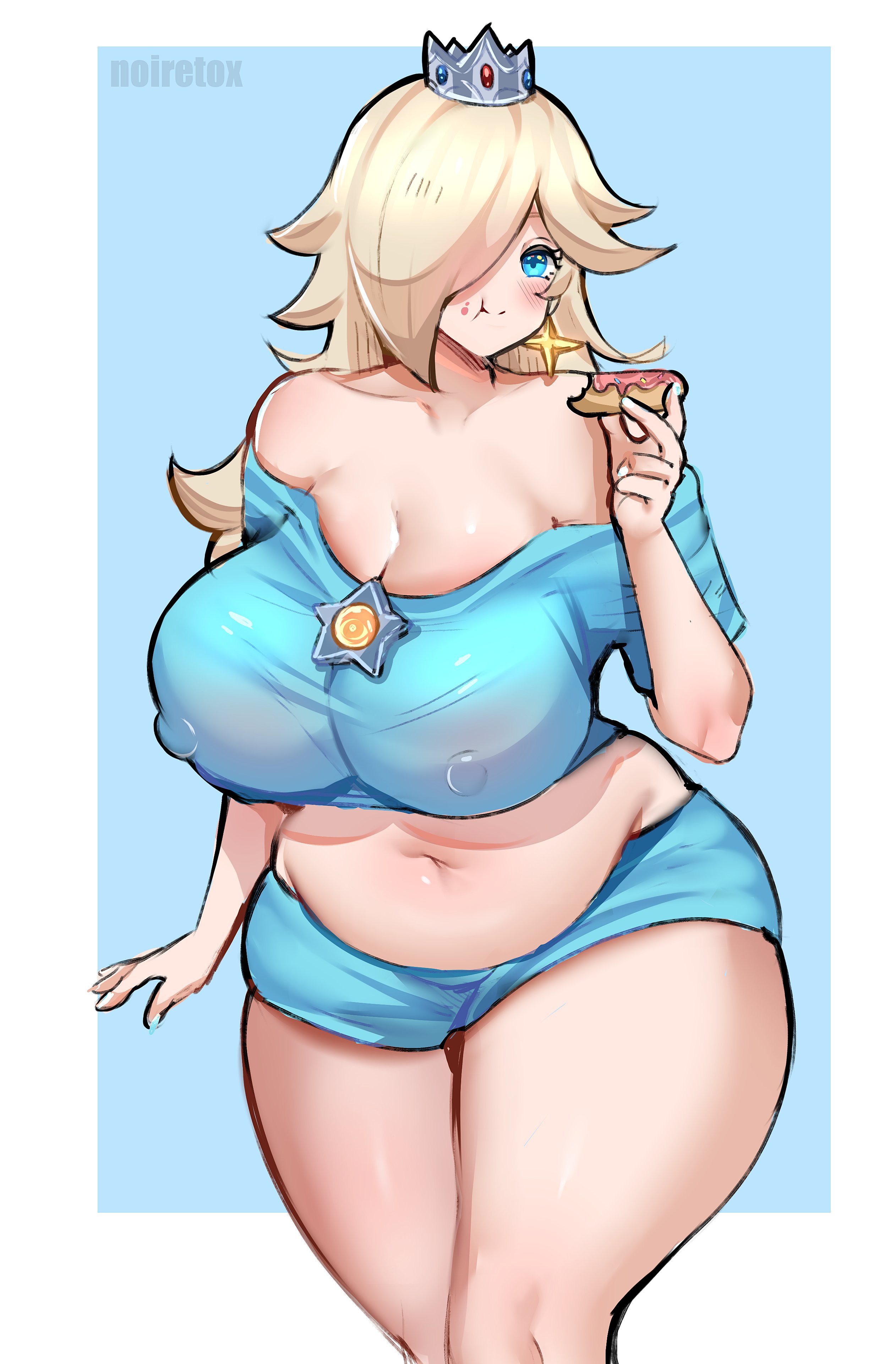 1girls, alternate breast size, big breasts, blonde hair, blue eyes, breasts, busty, chubby, crown, curvaceous, curvy, curvy body, curvy female, curvy figure, earring, female, huge breasts, large breasts, mario (series), noiretox, princess, princess rosalina, slightly chubby, super mario galaxy, thick thighs, thighs, voluptuous