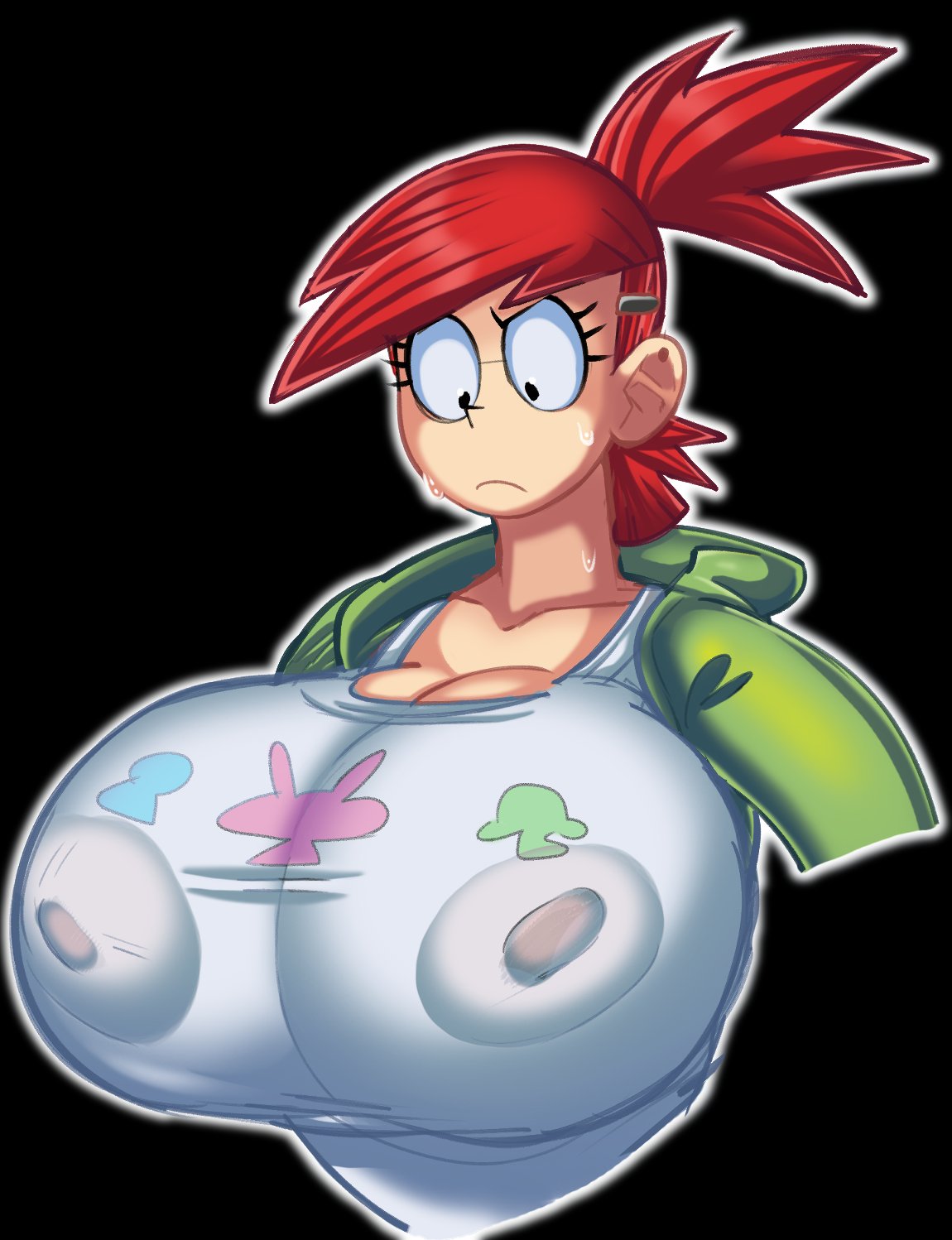 big breasts, breasts, cartoon network, erect nipples, erection under clothes, female, female only, foster's home for imaginary friends, frankie foster, hairclip, huge breasts, large breasts, light skin, light-skinned female, nipples, ponytail, red hair, sweat, sweater, sweating, tight clothing, tight fit, tight shirt, tisinrei, top heavy