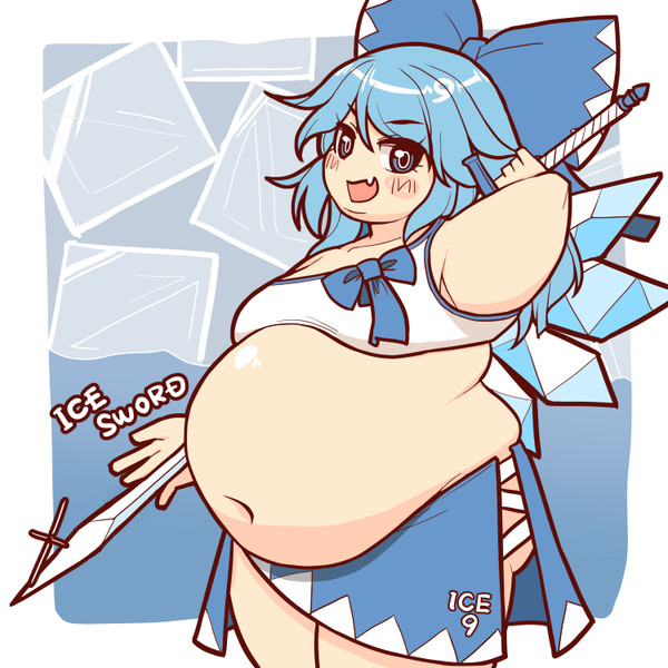 bbw belly_overhang big_belly big_breasts big_female blush chubby chubby_female cirno embarrassed fat fat_ass fat_female fat_fetish fat_girl fat_woman fatty huge_belly large_female obese obese_female overweight overweight_female plump pork_chop slnchyt thick_thighs touhou weight_gain