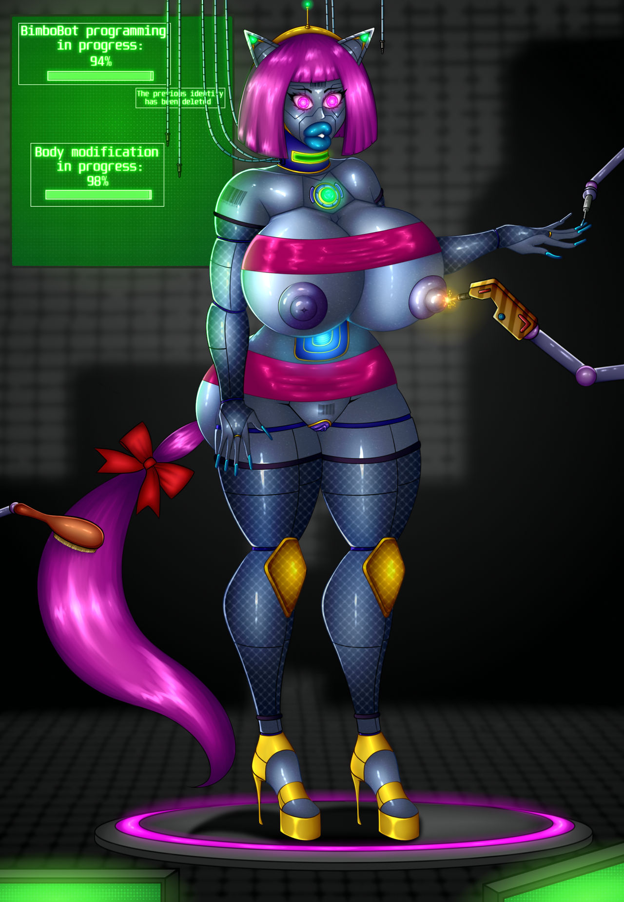 adekvatx bimbo_robot_girl cybernetic_corruption english_text female heeled_feet high_heels huge_ass huge_breasts implied_transformation mind_control robot_girl robotization tech_control text thick_thighs transformation wide_hips