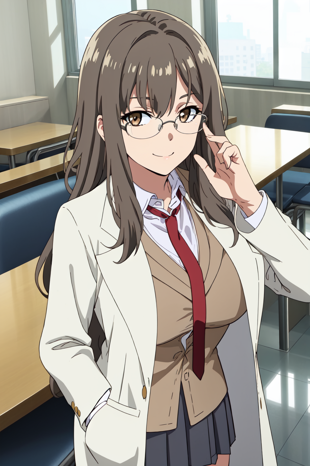 1girls ai_generated ailya86 classroom female futaba_rio glasses large_breasts seishun_buta_yarou_wa_bunny_girl_senpai_no_yume_wo_minai teacher yellow_eyes