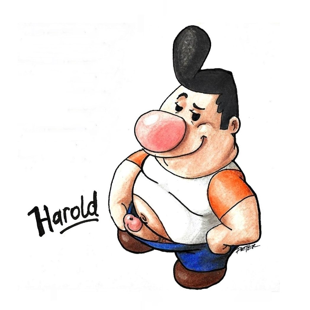 big_nose black_hair clothed dilf fat_man hair harold_(billy_and_mandy) male male_only mature_male pants penis peterdamart pink_nose shirt solo the_grim_adventures_of_billy_and_mandy