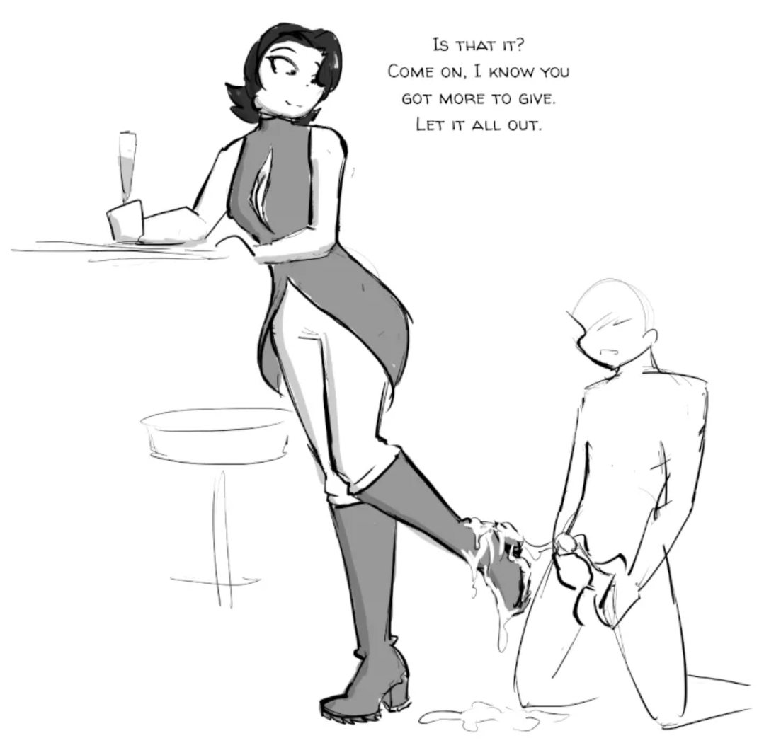 1boy, 1girls, boot fetish, boot worship, bootjob, boots, celera prime, cum, cum on boots, excessive cum, female, femdom, footjob with legwear, footwear, kneehigh boots, kneeling, male, milf, mimi (celera prime), older female, platform boots, shoejob