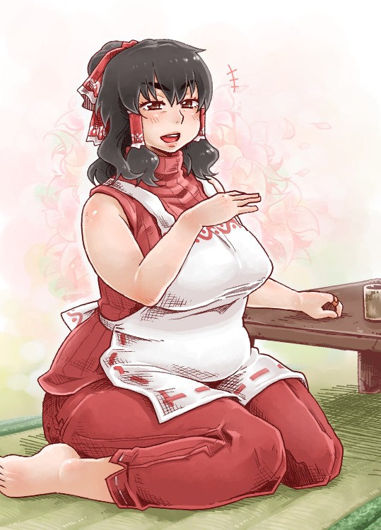 2013 bbw belly_overhang big_belly big_breasts big_female blush chubby chubby_female embarrassed fat fat_ass fat_female fat_fetish fat_girl fat_woman fatty large_female obese obese_female overweight overweight_female plump pork_chop reimu_hakurei thick_thighs tobato_the_dog touhou weight_gain