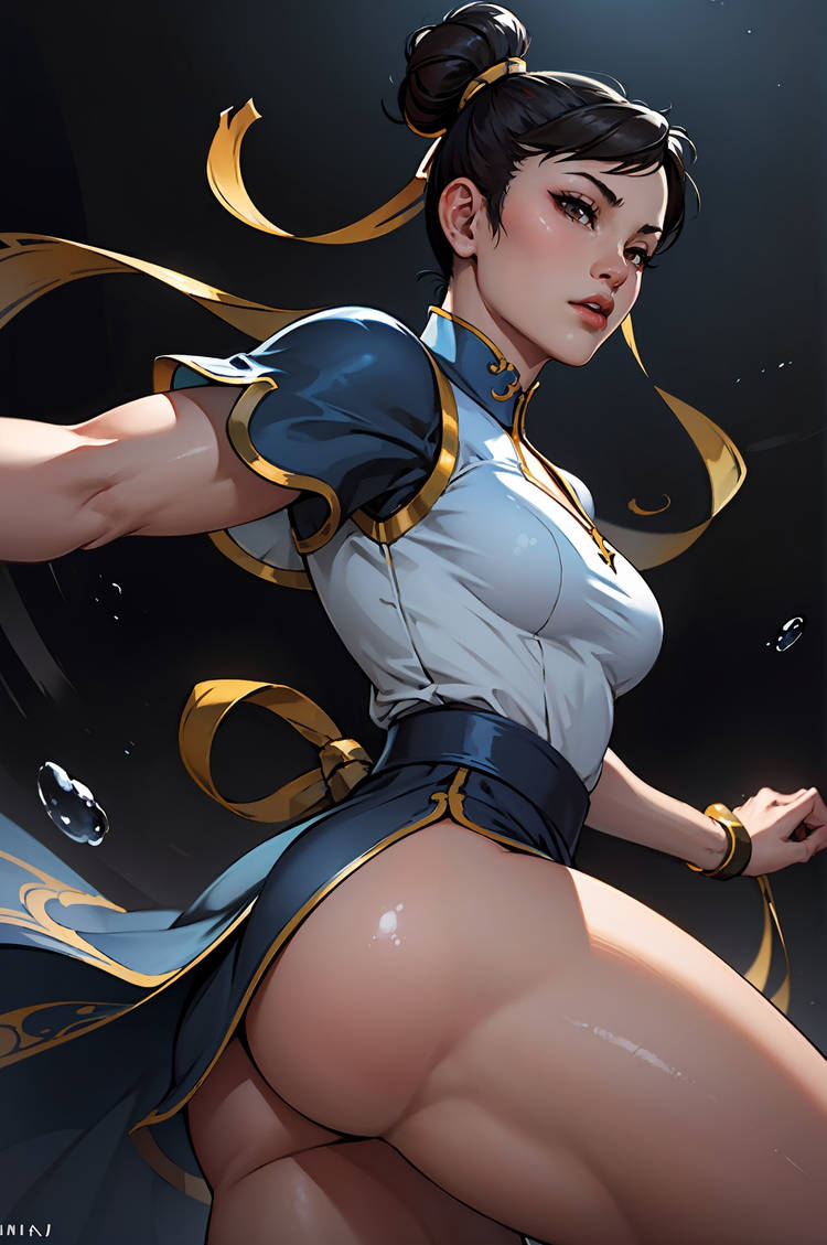 1girls abs ai_generated ass big_ass big_breasts breasts brown_hair capcom chun-li dress female female_only large_breasts light_skin muscles muscular muscular_arms muscular_female solo solo_female street_fighter street_fighter_6 thick_thighs vitoryt