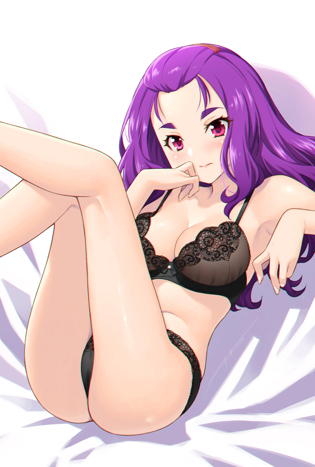 1girls aged_up bra female kazuma_muramasa kibou_no_chikara:_otona_precure_23 kurumi_mimino light-skinned_female light_skin lingerie panties precure pretty_cure purple_hair red_eyes small_breasts solo yes!_precure_5