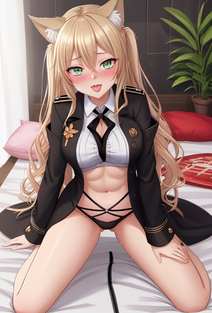 abs admiral_daisy023 ahe_gao ai_generated blonde_hair_female blush blushing_at_viewer breasts daisy023 fleet_admiral_daisy023 garter_straps green_eyes high_resolution highlights_(coloring) horny_female insignia long_hair looking_at_viewer medium_breasts military_uniform no_pants open_mouth panties pussy_juice_drip saliva_drip shirt sitting_on_bed slim_waist teasing thick_thighs tongue tongue_out trenchcoat twintails twitch.tv virtual_youtuber vrchat vtuber waiting wet wet_panties wet_pussy wide_hips wolf_ears wolf_girl