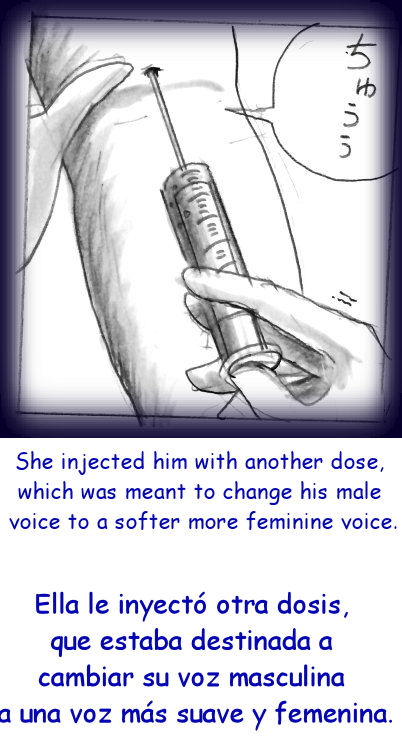 1boy drugs english_text female feminization forced_transformation gender_transformation injection male_to_female milda7 rule_63 spanish_text syringe tied