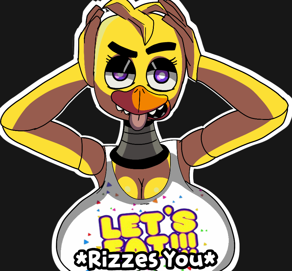 1girls animatronic beak big_breasts chica_(fnaf) classic_chica_(fnaf) eyelashes female female_only five_nights_at_freddy's furry furu_flami huge_breasts meme purple_eyes seductive solo tongue_out