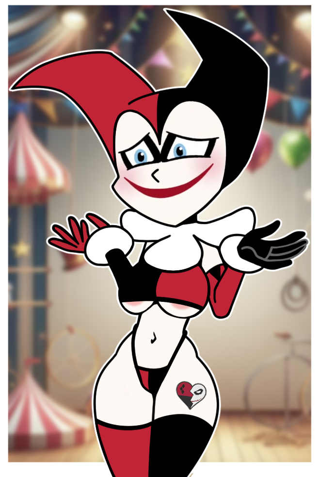 1girls, accurate art style, breast press, breasts, dc, dc comics, dc super hero girls, edit, edited, edited screencap, female, female focus, female only, harley quinn, medium breasts, screen capture, screencap, screenshot, screenshot edit, short hair, steca, tattoo, thelazyart, thick, thick legs