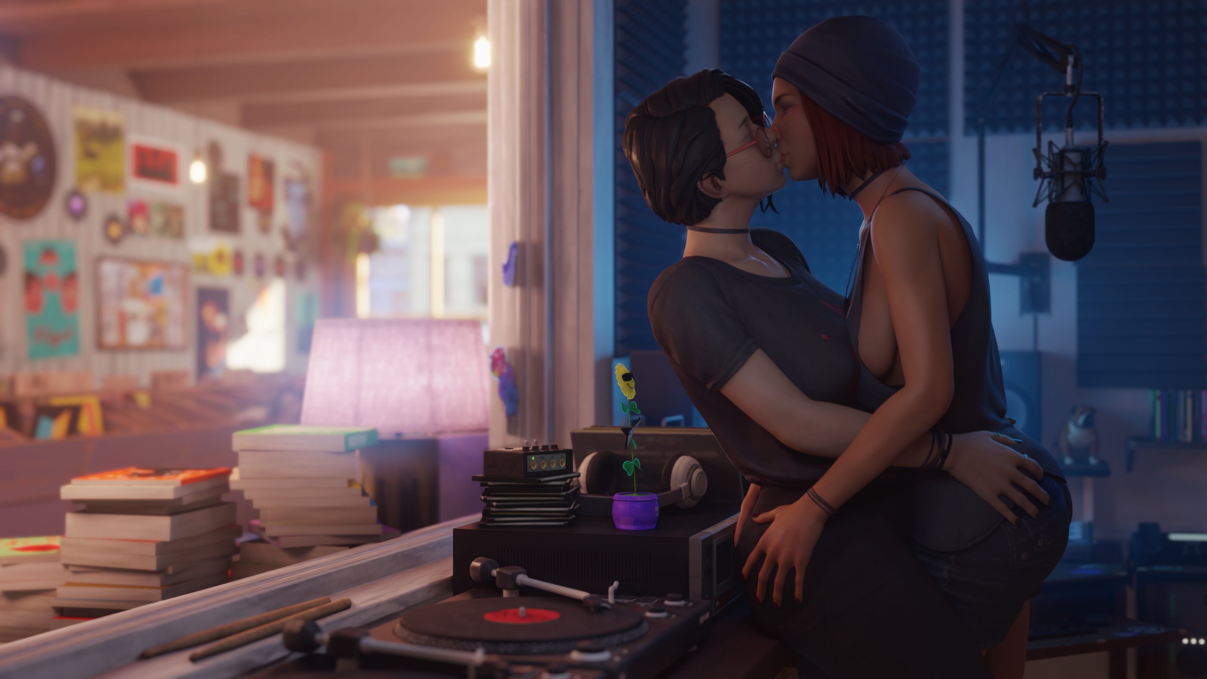 2girls, 3d, 4k, absurdres, alex chen, ass, ass grab, blender, breasts, casual, dinoboy555, electronics, female, female only, hands on ass, highres, huge ass, human, kissing, life is strange, life is strange: true colors, sideboob, steph gingrich, yuri