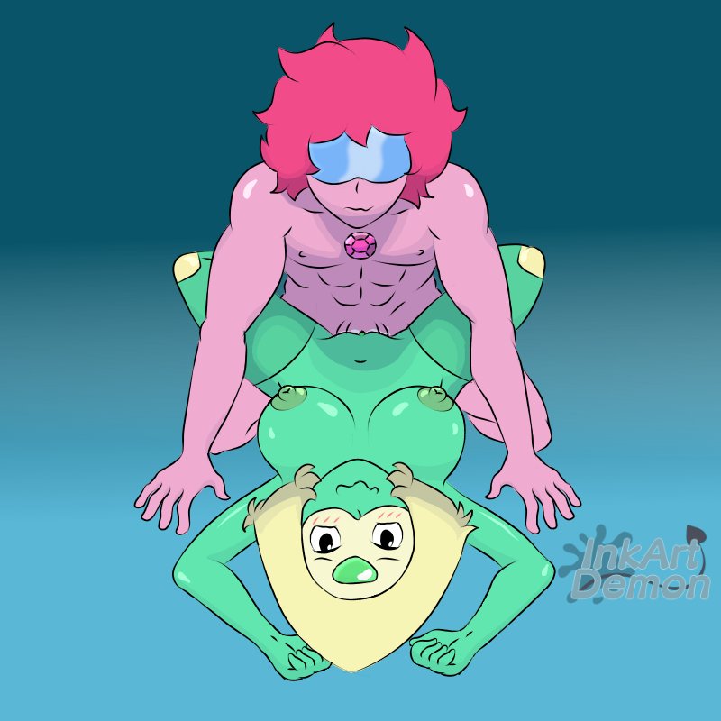 daredemon7000 fan_character glasses green_skin inkartistdemon male/female male_penetrating_female original_character peridot_(steven_universe) pink_hair pink_penis pink_skin steven_universe vaginal_penetration yellow_hair