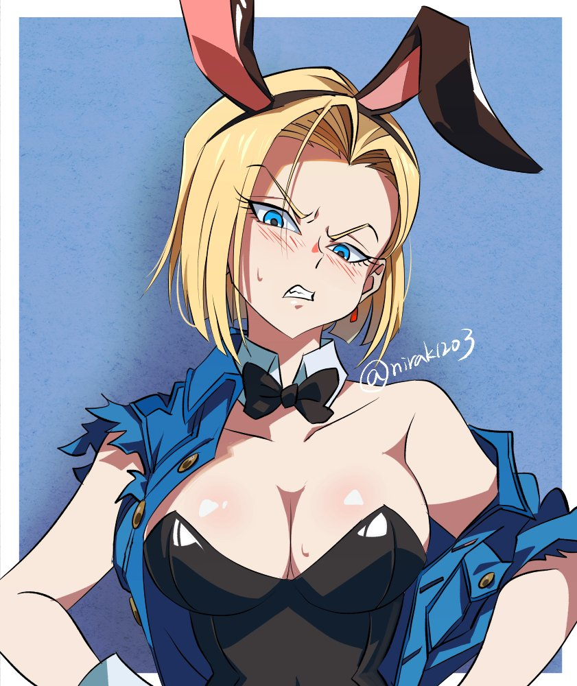 1girls android_18 blonde blonde_hair blue_eyes cleavage curvy dragon_ball erect_nipples female huge_areolae huge_breasts nirak1203 puffy_nipples short_hair thick_lips voluptuous yellow_hair