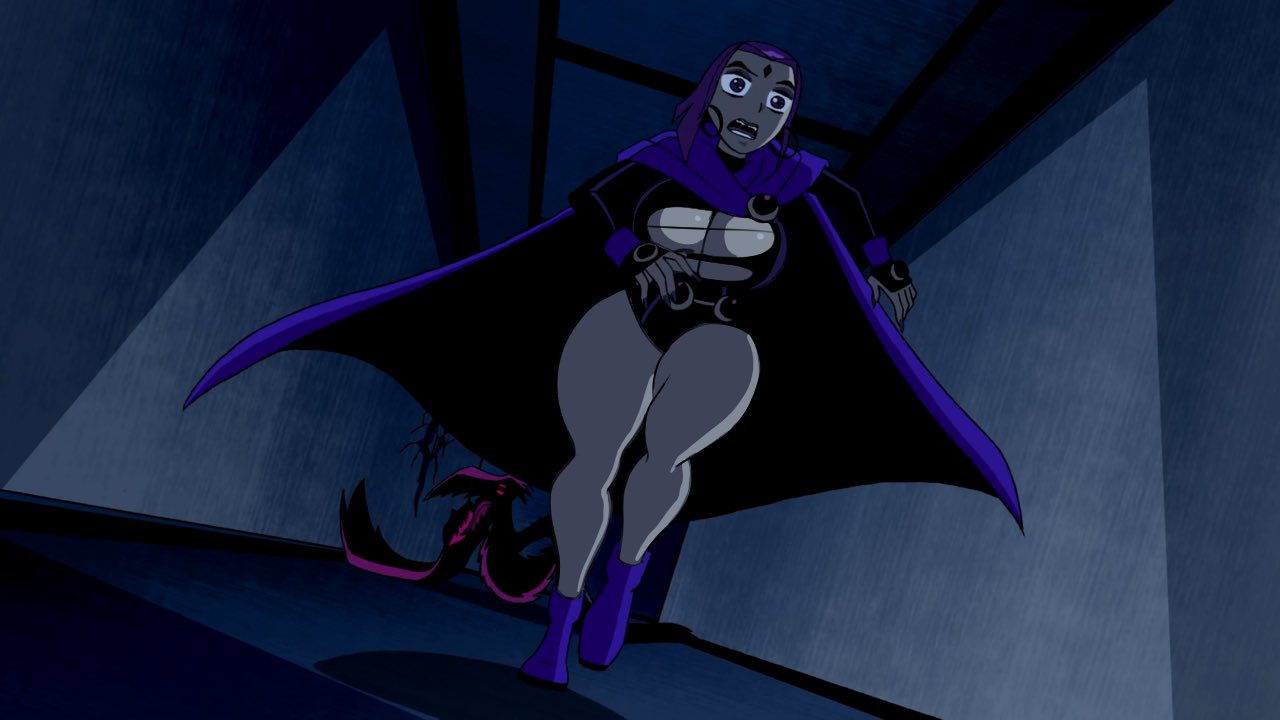 1girls, annon, big breasts, bimbo, bimbofication, breast expansion, breast growth, breast growth (enlargement), breasts, dc, dc comics, earrings, edit, expansion, female, hoop earrings, nail polish, painted nails, purple hair, rachel roth, raven (dc), ripped clothing, running, screenshot, screenshot edit, teen titans, thick thighs, torn clothes, wide hips