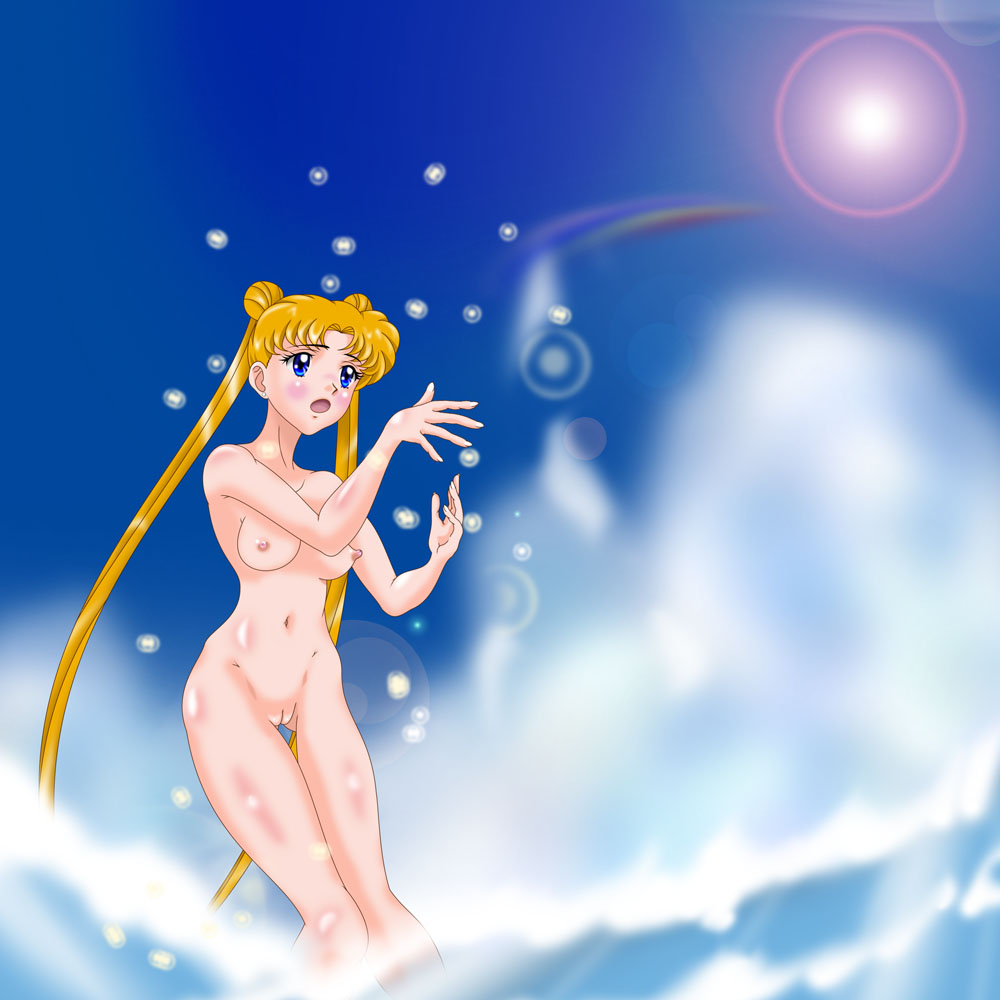 1girls beach bishoujo_senshi_sailor_moon blonde_hair breasts female female_only maruze_circus nipples nude nudity pussy small_breasts solo usagi_tsukino water