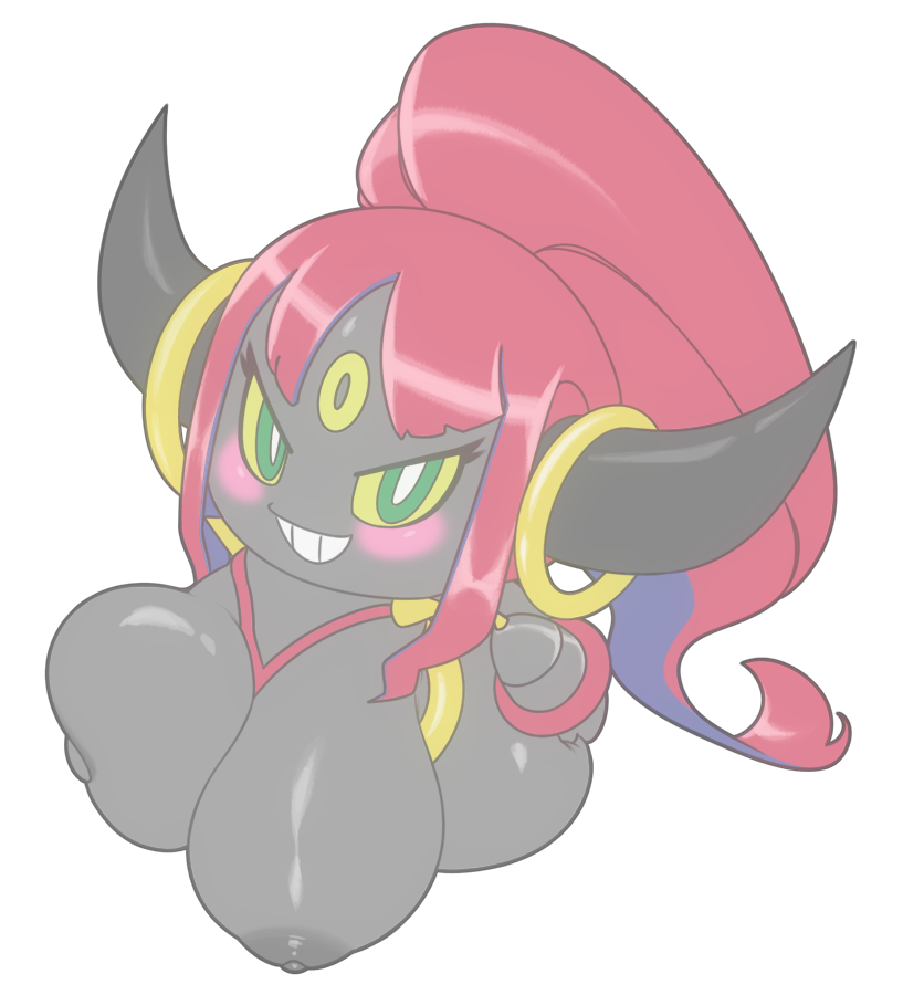 alpha_channel anthro big_breasts blush breasts female hair hoopa hoopa_(confined) huge_breasts kendalljt legendary_pokémon nintendo nipples pokémon_(species) pokemon red_hair simple_background smile solo transparent_background video_games