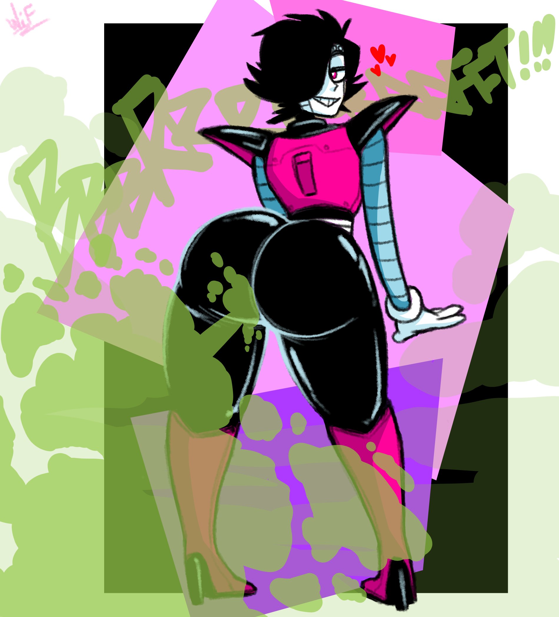 1boy, ass, big ass, big butt, black hair, fart, fart cloud, fart fetish, farting, fat ass, fat butt, femboy, girly, heart, huge ass, huge butt, male, male only, mettaton, mettaton ex, robot, solo, text, thick ass, toby fox, undertale, weirdisfun
