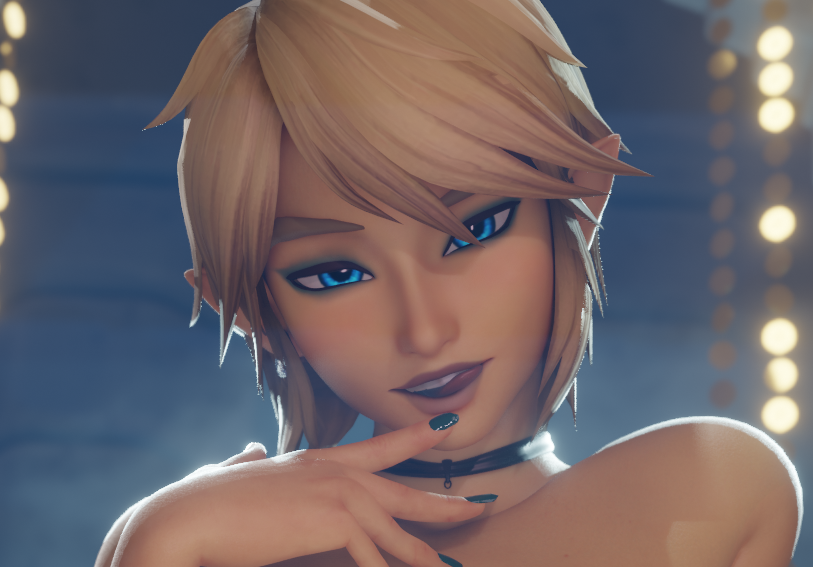 1boy 3d bedroom_eyes blonde_hair blue_eyes blue_fingernails blue_nail_polish blue_nails breath_of_the_wild collar crop eyeshadow femboy fugtrup licking_lips light-skinned_femboy light-skinned_male link link_(breath_of_the_wild) male male_only pointy_ears preview seductive seductive_look solo the_legend_of_zelda