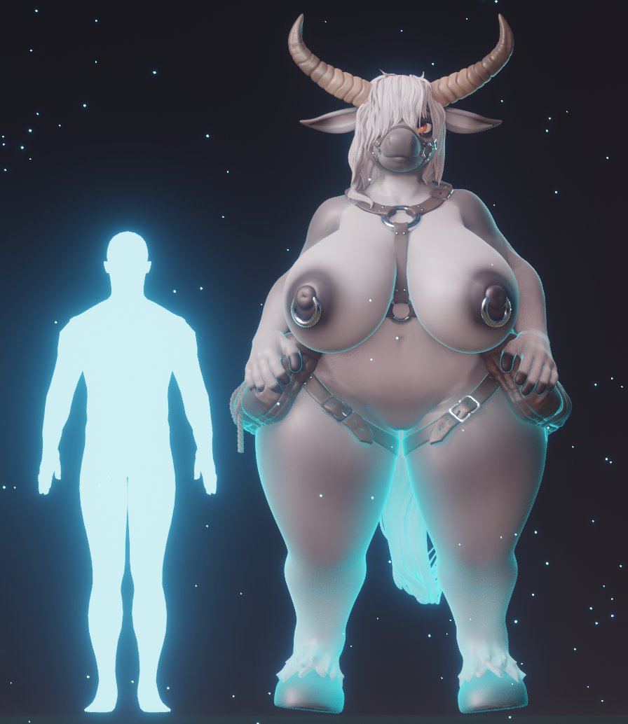 1boy anthro big_breasts big_ears chunkerbuns elden_ring female fromsoftware genderbent glowing huge_breasts male orange_eyes size_comparison straps tagme tail torrent_(elden_ring) white_hair